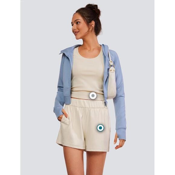 CRZ YOGA Womens Shorts XL Cream Ribbed High Waisted Comfy Lounge Pockets - Picture 3 of 4